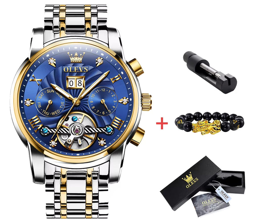 Mechanical Watches Automatic Watch Men Waterproof Stainless Steel Strap Skeleton Gold Watch Male Wristwatch