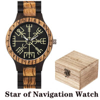 Viking Watches  Wooden Men Watch Top Japanese Quartz Movement Wristwatch with Helm of Awe Runic Circle Fashion Gift Box