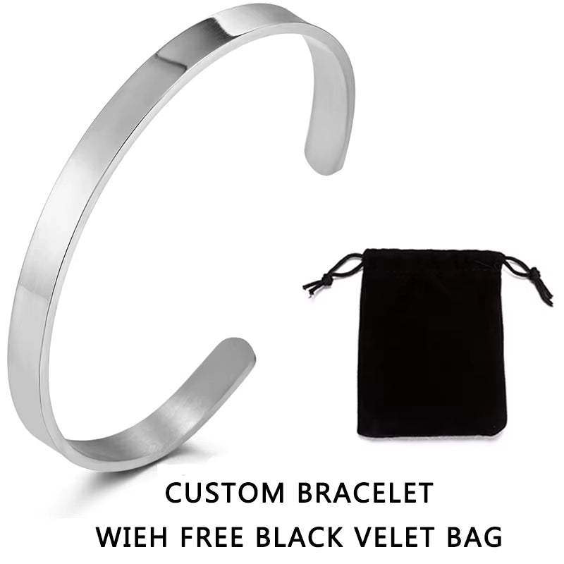 Stainless Steel Pearsonalized Bracelet Name Character Letter Engraved Custom Cuff Bangle Women Men Fashion Jewelry Dropshipping