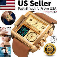 Mens SKMEI Men Watch Large Dial Digital Quartz Sport Stopwatch Leather Wristwatch New