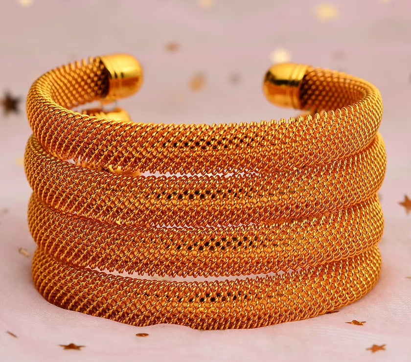 Bridal Wedding Jewelry 4Pcs/Set 24K Dubai Gold Color Cuff Bangle for Women Ethiopian Jewelry Bracelets African Wedding Jewelry for Bangles Party Gifts