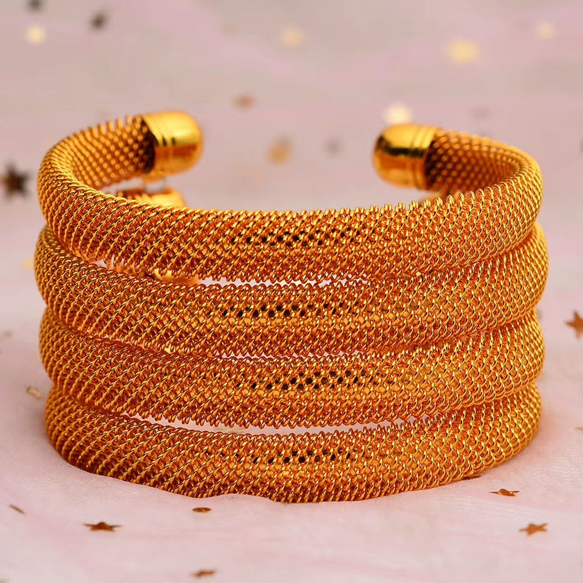 Bridal Wedding Jewelry 4Pcs/Set 24K Dubai Gold Color Cuff Bangle for Women Ethiopian Jewelry Bracelets African Wedding Jewelry for Bangles Party Gifts