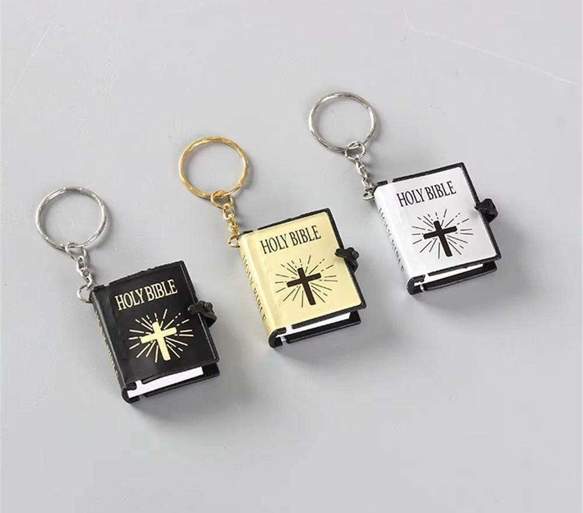  Style Gold Color Mini Holy Bible Keychain Real Paper Can Read Key Chain Pendant Keyring Fashion Religious Jewelry A865