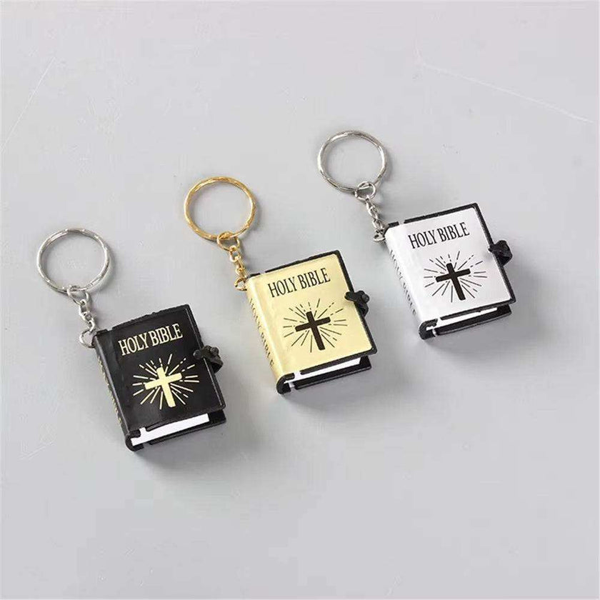  Style Gold Color Mini Holy Bible Keychain Real Paper Can Read Key Chain Pendant Keyring Fashion Religious Jewelry A865