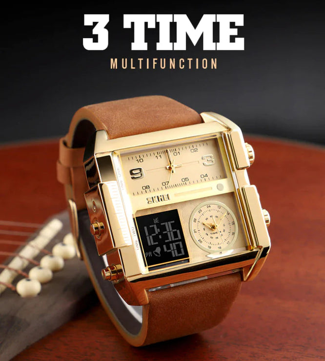 Mens SKMEI Men Watch Large Dial Digital Quartz Sport Stopwatch Leather Wristwatch New