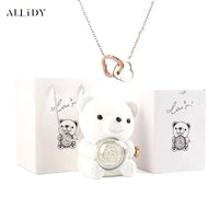 Allidy - Real Eternal Red Rose Teddy Bear Custom Name Necklace Jewelry Set Gift Box Christmas Valentine'S Birthday Wedding Gift