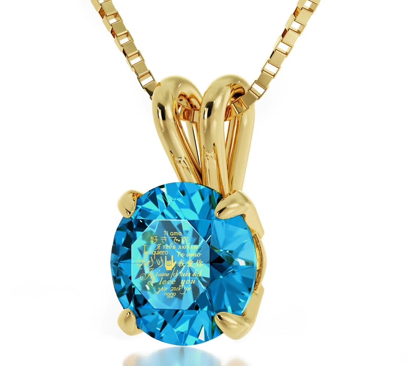 Gold Plated Silver I Love You Necklace Solitaire Pendant 12 Languages 24k Gold Inscribed