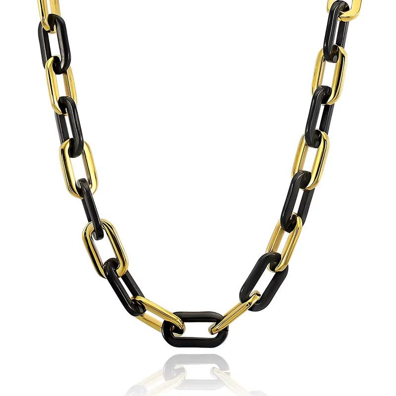 Thick Flat Rounded Rectangle Gold-Color Link Chain Necklace Men Women Stainless Steel Fashion Jewelry 1 Piece