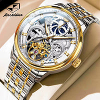JSDUN Certified Automatic Watch for Men Skeleton Stainless Steel Waterproof Watches Business Gold Watch Top Brand Men'S Watches