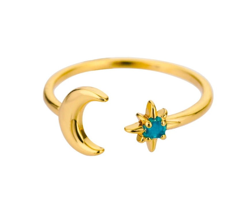 Christmas Zircon Moon Rings for Women Stainless Steel Glowing Moon Star Adjustable Finger Ring Aesthetic Wedding Jewelery Gift Bague Femme