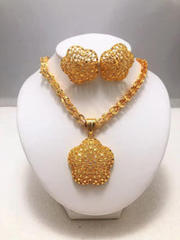 Fashion New Gold Color Wedding Jewelry Set Party Bride Women with Earrings Necklace