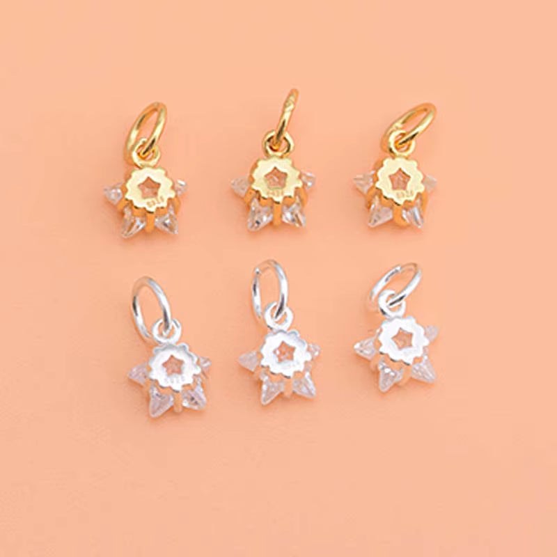 Real Solid 925 Sterling Silver Real Pure Solid 925 Sterling Silver Pendant Star Cubic Zircon Gold Suspension Necklace Bracelet Jewelry Making Findings Charms