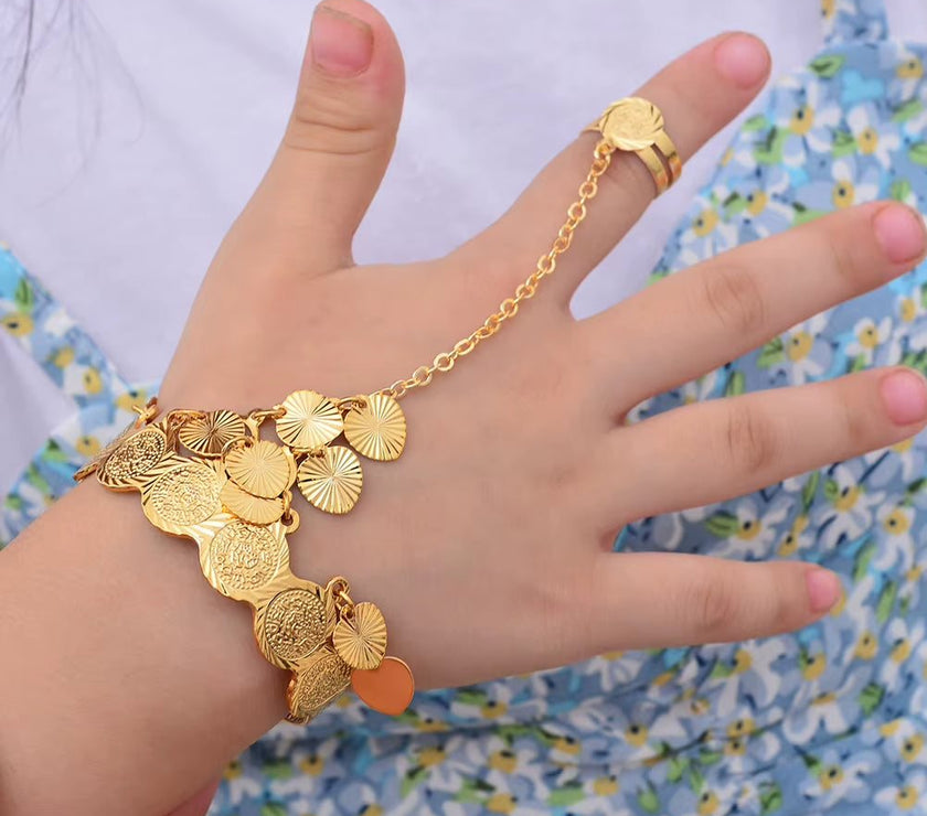 Gold Color Copper Coin Baby Bangles for Kids Cild Dubai Israel Jewelry Gold Cuffbracelet Ring Boys Children Arab Birthday Gifts