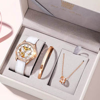 Automatic Watches for Women Luxury Rose Gold Skeleton Mechanical Waterproof Luminous Women Bracelets Watches Elegant Set