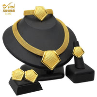 Dubai 24K Gold Color Jewelry Set for Women African Nigerian Necklace Set Earrings and Bracelets Bridal Indian Fashion