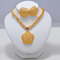 Fashion New Gold Color Wedding Jewelry Set Party Bride Women with Earrings Necklace