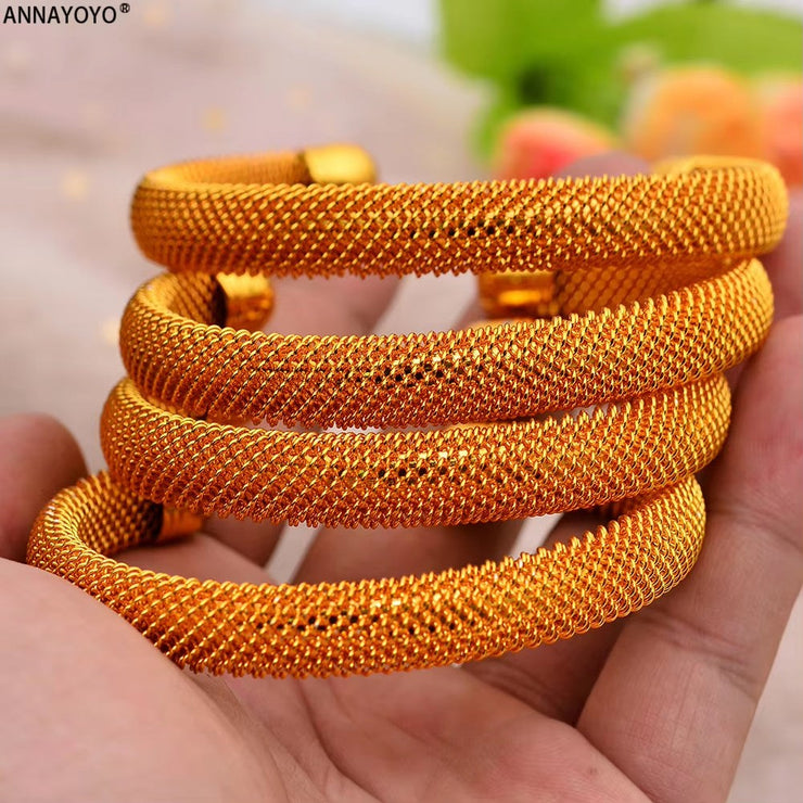 Bridal Wedding Jewelry 4Pcs/Set 24K Dubai Gold Color Cuff Bangle for Women Ethiopian Jewelry Bracelets African Wedding Jewelry for Bangles Party Gifts