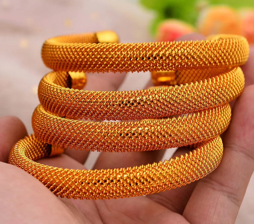 Bridal Wedding Jewelry 4Pcs/Set 24K Dubai Gold Color Cuff Bangle for Women Ethiopian Jewelry Bracelets African Wedding Jewelry for Bangles Party Gifts