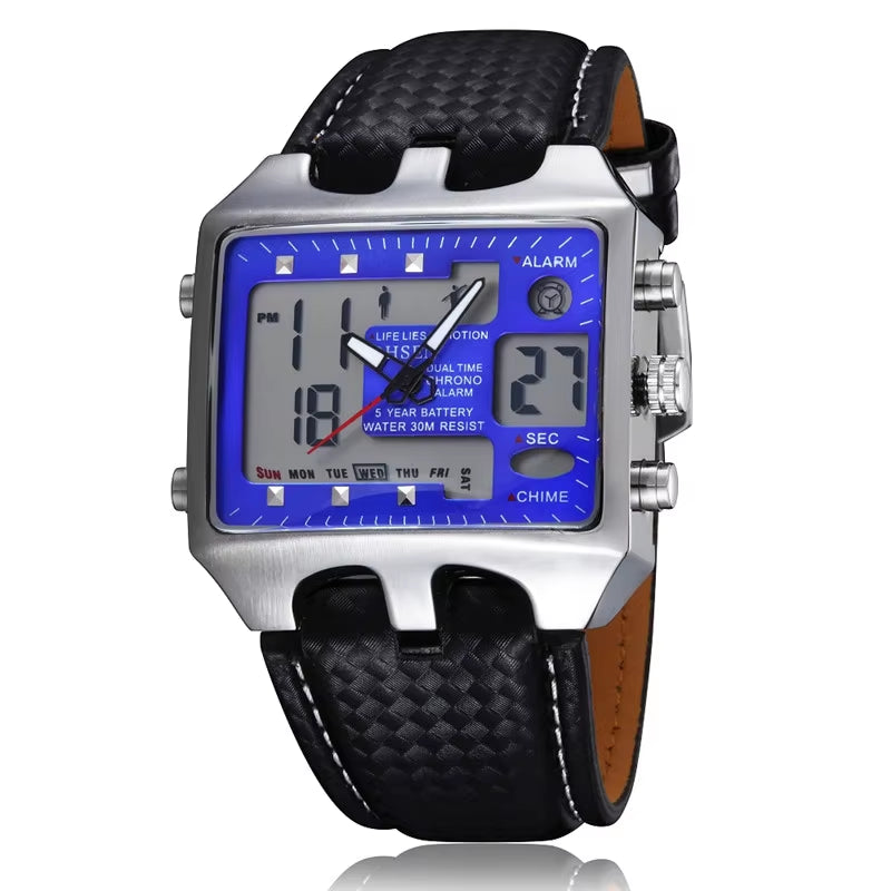 OHSEN Watches Men Sports Watches Men Dual Display Quartz Wristwatches Leather Men'S Watches Relogio Masculino Reloj Hombre