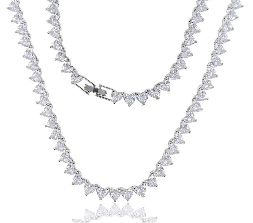 2025 Valentine'S Day Gift 5A Heart Cz Tennis Necklace White Pink Cubic Zirconia Iced Out Bling Pink Girl Women Jewelry Choker