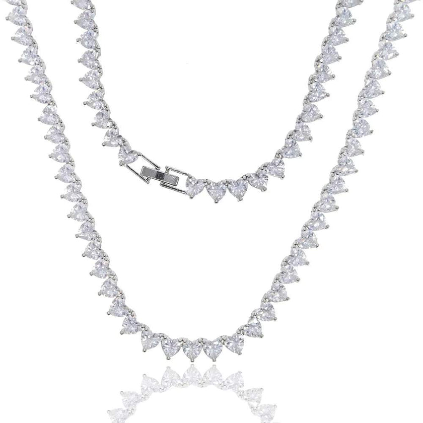 2025 Valentine'S Day Gift 5A Heart Cz Tennis Necklace White Pink Cubic Zirconia Iced Out Bling Pink Girl Women Jewelry Choker