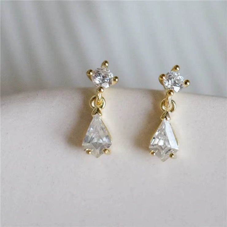 S925 Sterling Silver Japanese Water Drop Crystal Earrings Women Light Luxury Temperament Wedding 14K Real Gold Plating Jewelry