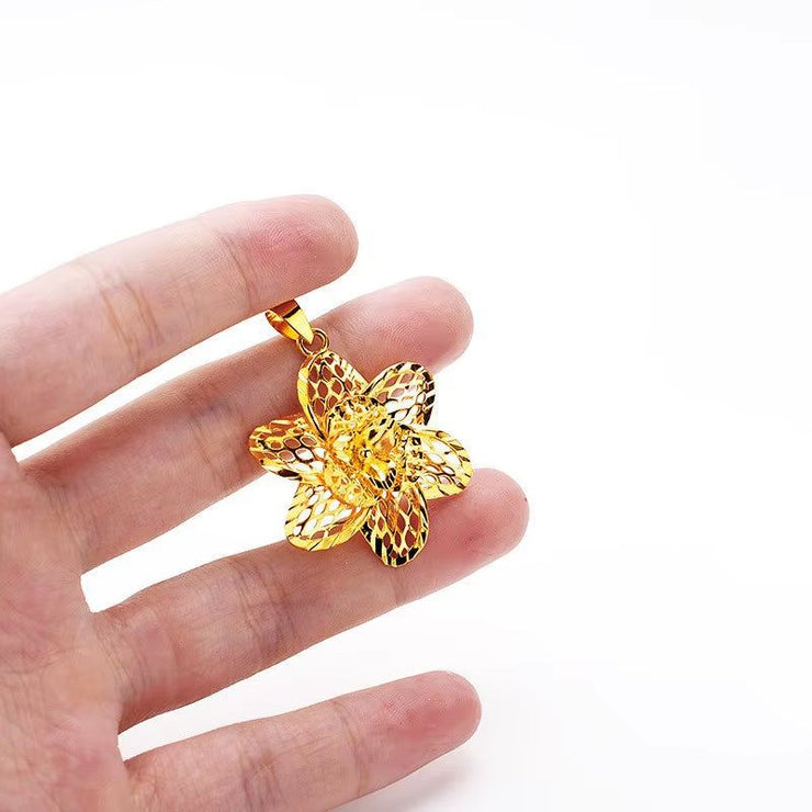 AU999 Gold Loukong Lucky Bead Pendant for Women Sweet 24K Pure Gold Necklace Water Wave Chain Real Gold Jewelry Gift