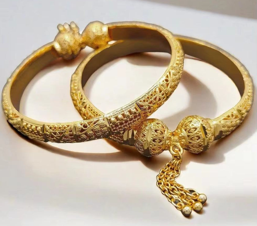 Dubai Real Gold 24K Plated Bracelet for Women Luxury Designer Copper Man Bangles Indian New Hand Jewelry Accessories Gifts 2024