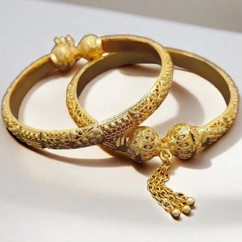 Dubai Real Gold 24K Plated Bracelet for Women Luxury Designer Copper Man Bangles Indian New Hand Jewelry Accessories Gifts 2024