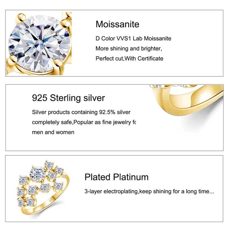 GRA Certified Total Is 1.5Ct Full Moissanite Ring Woman with Many Stones Silver Infinity Trend Jewelry for Engagement New In