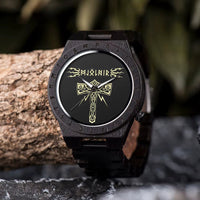 Viking Watches  Wooden Men Watch Top Japanese Quartz Movement Wristwatch with Helm of Awe Runic Circle Fashion Gift Box