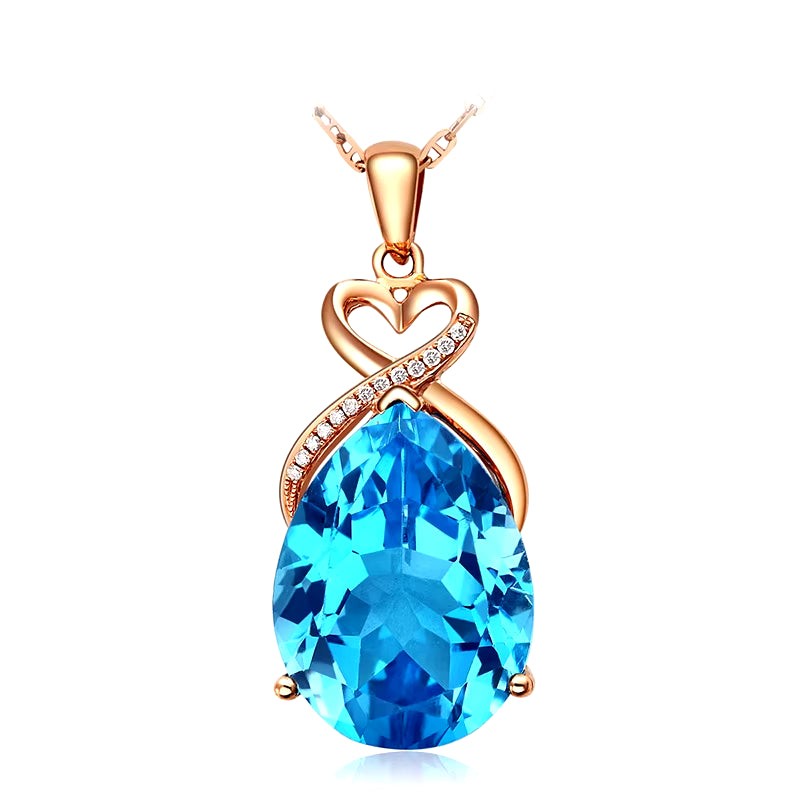 Real 14 K Rose Gold 3 Carats Sapphire Stone Pendant Women Natural Blue Sapphire Gemstone 14K Rose Gold Necklace Jewelry Pendant