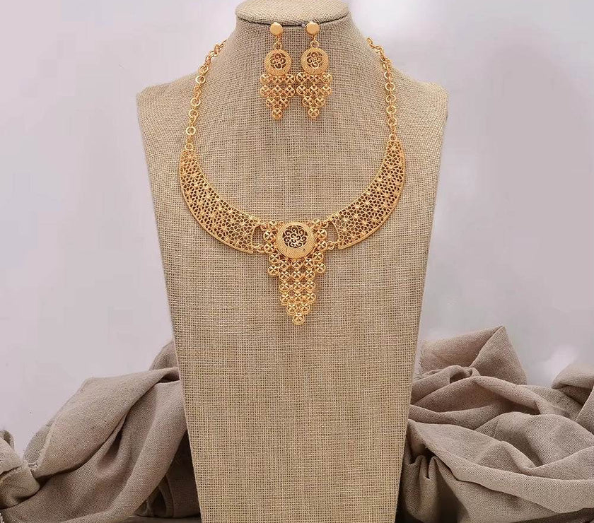 Charms Dubai Ethiopia African Necklace/Earrings/Pendant Jewelry Set for Women/Girls/Kids Fashion Metal Russia Gifts