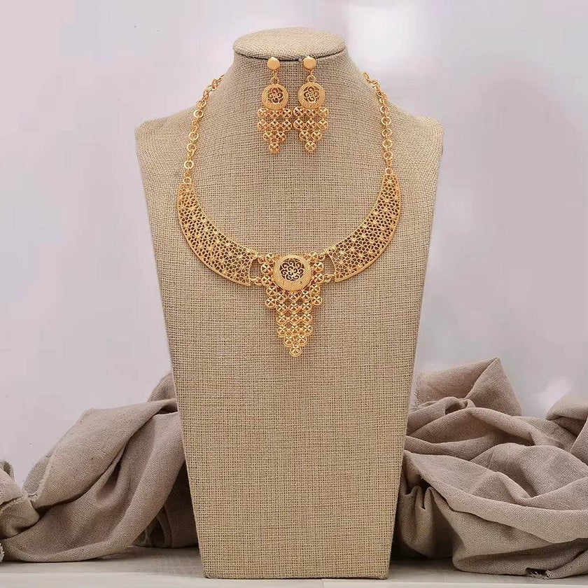 Charms Dubai Ethiopia African Necklace/Earrings/Pendant Jewelry Set for Women/Girls/Kids Fashion Metal Russia Gifts