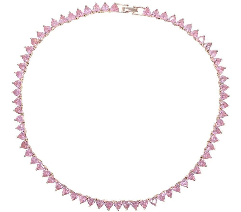 2025 Valentine'S Day Gift 5A Heart Cz Tennis Necklace White Pink Cubic Zirconia Iced Out Bling Pink Girl Women Jewelry Choker