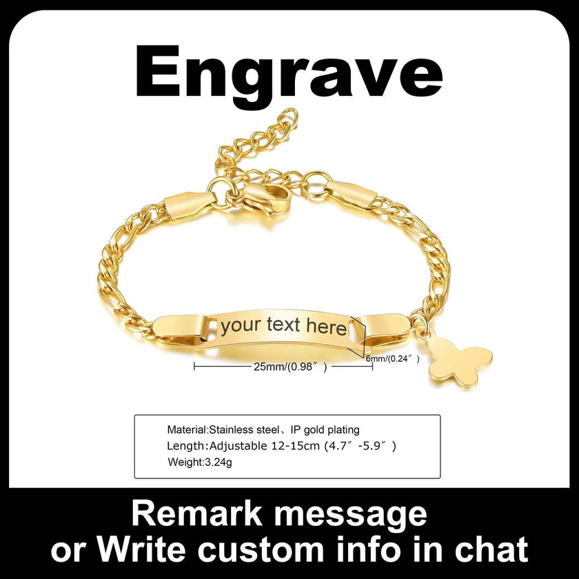 Personalize Name Bracelet for Baby Boy Girl Figaro Chain Smooth Bangle Link Gold Tone No Fade Safty Jewelry 12Cm to 15Cm