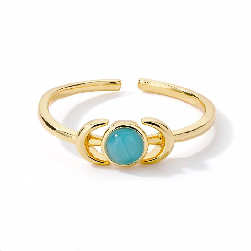 Christmas Zircon Moon Rings for Women Stainless Steel Glowing Moon Star Adjustable Finger Ring Aesthetic Wedding Jewelery Gift Bague Femme