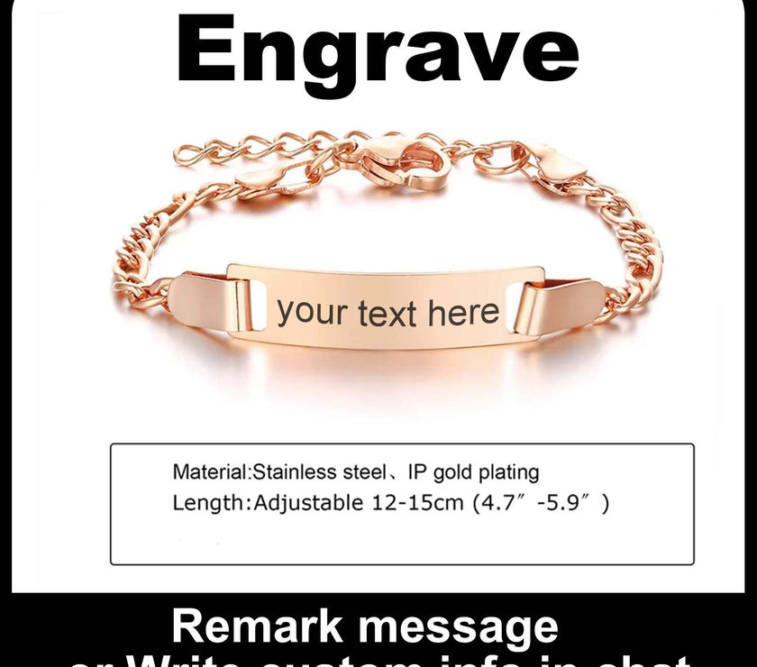 Personalize Name Bracelet for Baby Boy Girl Figaro Chain Smooth Bangle Link Gold Tone No Fade Safty Jewelry 12Cm to 15Cm