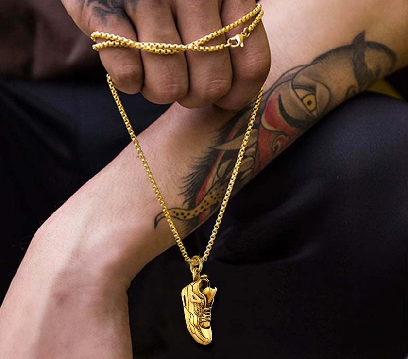 Jewelry Stainless Steel Sneaker Necklace for Man Black Gold Color Running Sport Shoe Charm Runner Sport Lover Steampunk Punk Jewelry