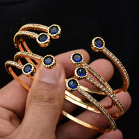 24K 4Pcs/Lot Dubai Ethiopian Gold Color Colored Stones Cuff Bangles for Women Wife Wedding Jewelry Bangles&Bracelet Gifts
