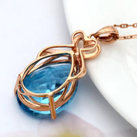 Real 14 K Rose Gold 3 Carats Sapphire Stone Pendant Women Natural Blue Sapphire Gemstone 14K Rose Gold Necklace Jewelry Pendant