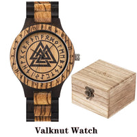 Viking Watches  Wooden Men Watch Top Japanese Quartz Movement Wristwatch with Helm of Awe Runic Circle Fashion Gift Box