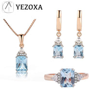 Real 925 Sterling Silver Jewelry Sets for Women Sky Blue Topaz Gemstone Wedding Delicate Gifts Fine Jewelry Rose Gold Plating