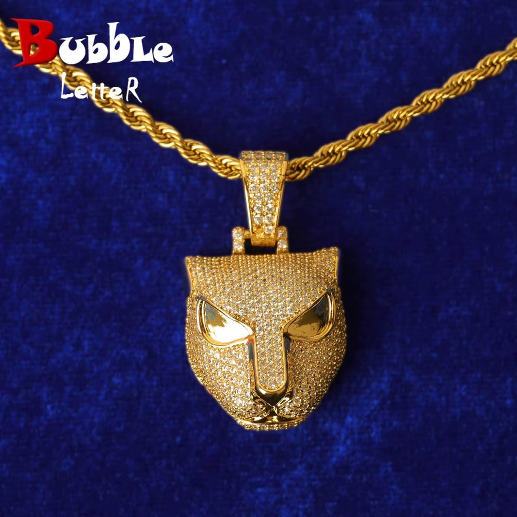 Animal Leopard Head Pendant Real Gold Plated Rapper Hip Hop Jewelry