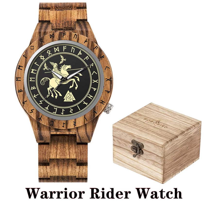 Viking Watches  Wooden Men Watch Top Japanese Quartz Movement Wristwatch with Helm of Awe Runic Circle Fashion Gift Box