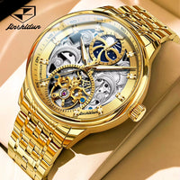 JSDUN Certified Automatic Watch for Men Skeleton Stainless Steel Waterproof Watches Business Gold Watch Top Brand Men'S Watches