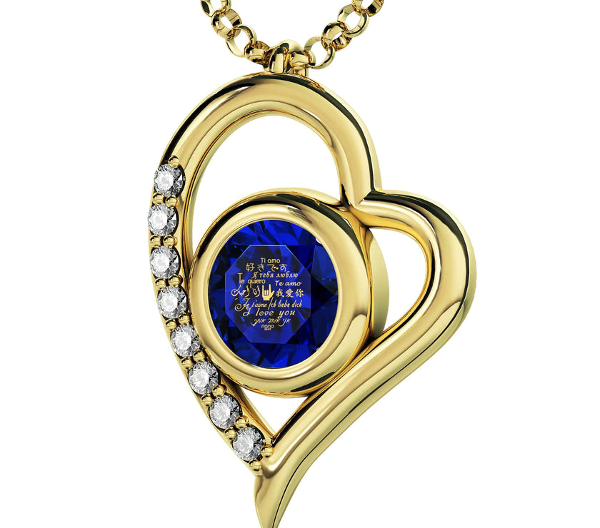 Gold Plated Silver I Love You Necklace Heart Pendant 12 Languages 24k Gold Inscribed