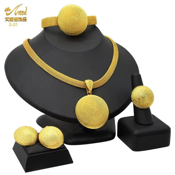 Dubai 24K Gold Color Jewelry Set for Women African Nigerian Necklace Set Earrings and Bracelets Bridal Indian Fashion