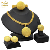 Dubai 24K Gold Color Jewelry Set for Women African Nigerian Necklace Set Earrings and Bracelets Bridal Indian Fashion