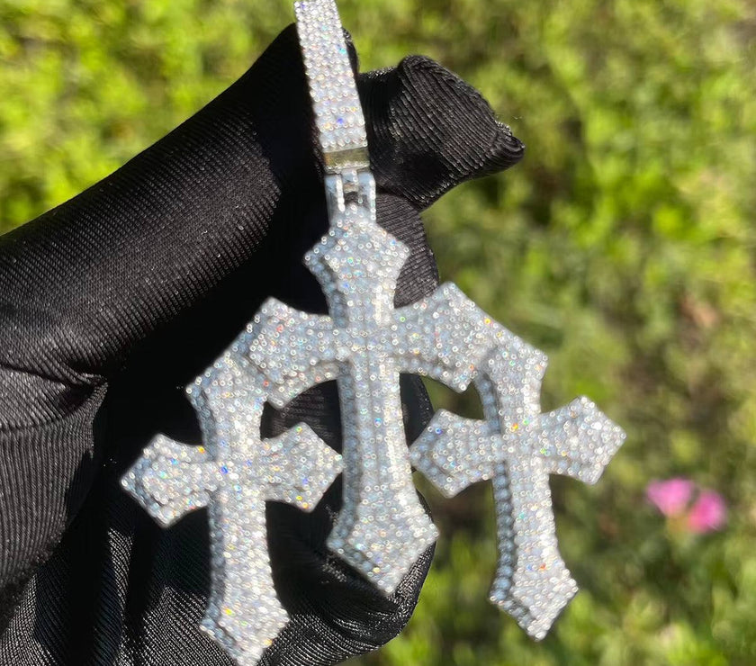 Iced Out Cross for Women White Gold Plated Real Copper Cubic Zirconia Luxury Hip Hop Jewelry